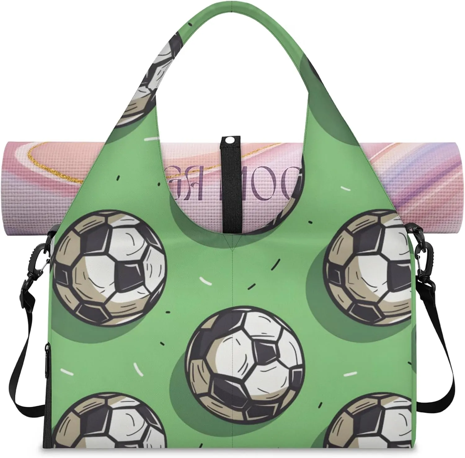 Gym Bag for Women Cartoon Soccers Duffel Bag with Shoe Compartment and Yoga Mat Holder Portable Weekender Bags Travel Tote Bags