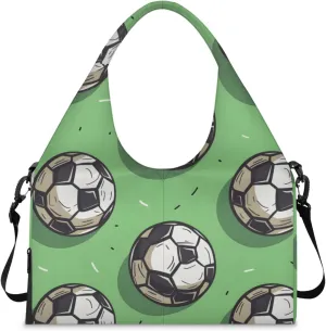 Gym Bag for Women Cartoon Soccers Duffel Bag with Shoe Compartment and Yoga Mat Holder Portable Weekender Bags Travel Tote Bags