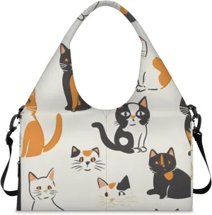 Gym Bag for Women Cat Pattern Duffel Bag with Shoe Compartment and Yoga Mat Holder Portable Weekender Bags Travel Tote Bags