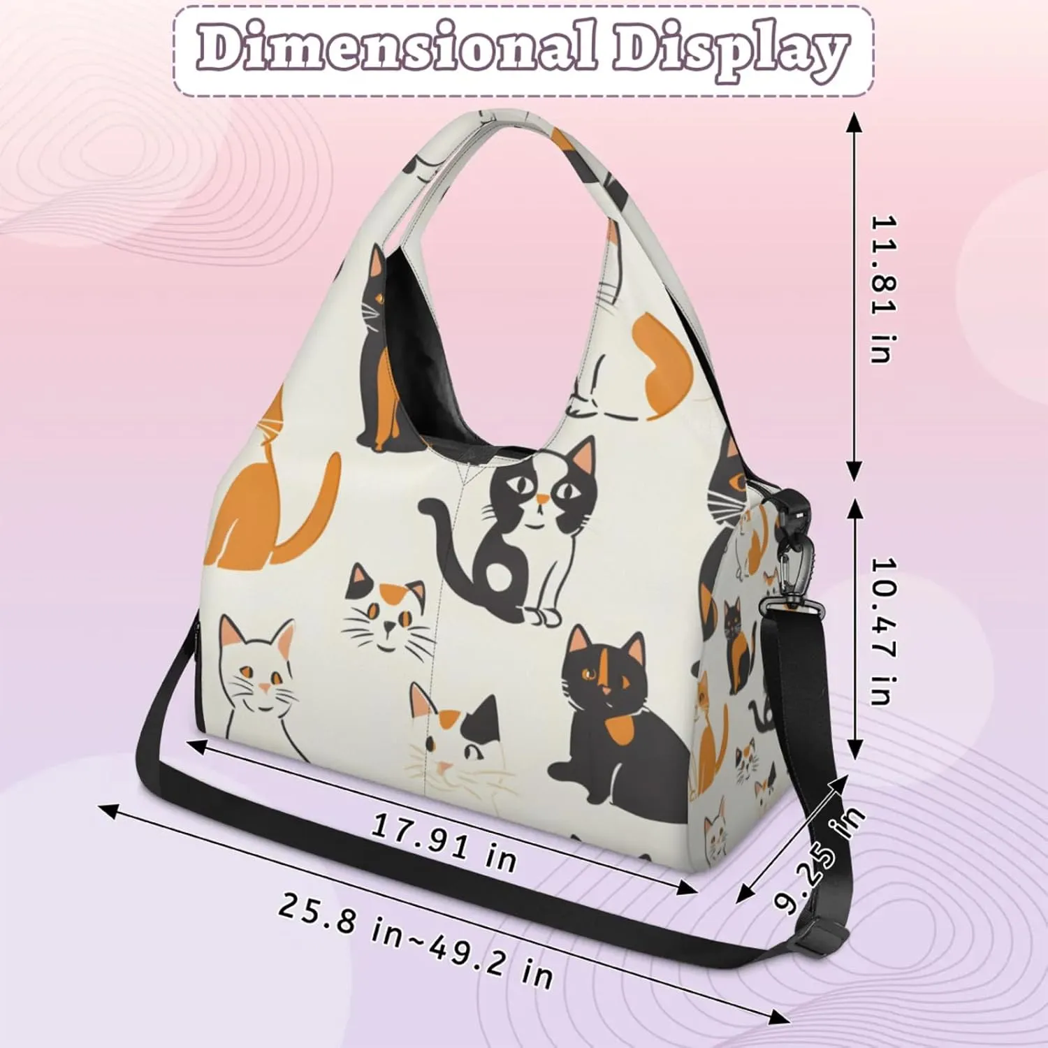 Gym Bag for Women Cat Pattern Duffel Bag with Shoe Compartment and Yoga Mat Holder Portable Weekender Bags Travel Tote Bags