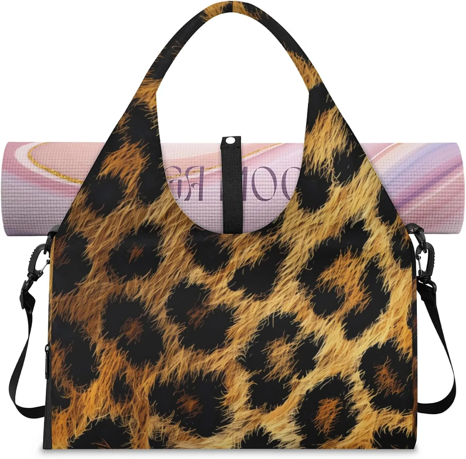 Gym Bag for Women Classic Leopard Print Duffel Bag with Shoe Compartment and Yoga Mat Holder Portable Weekender Bags Travel Tote Bags