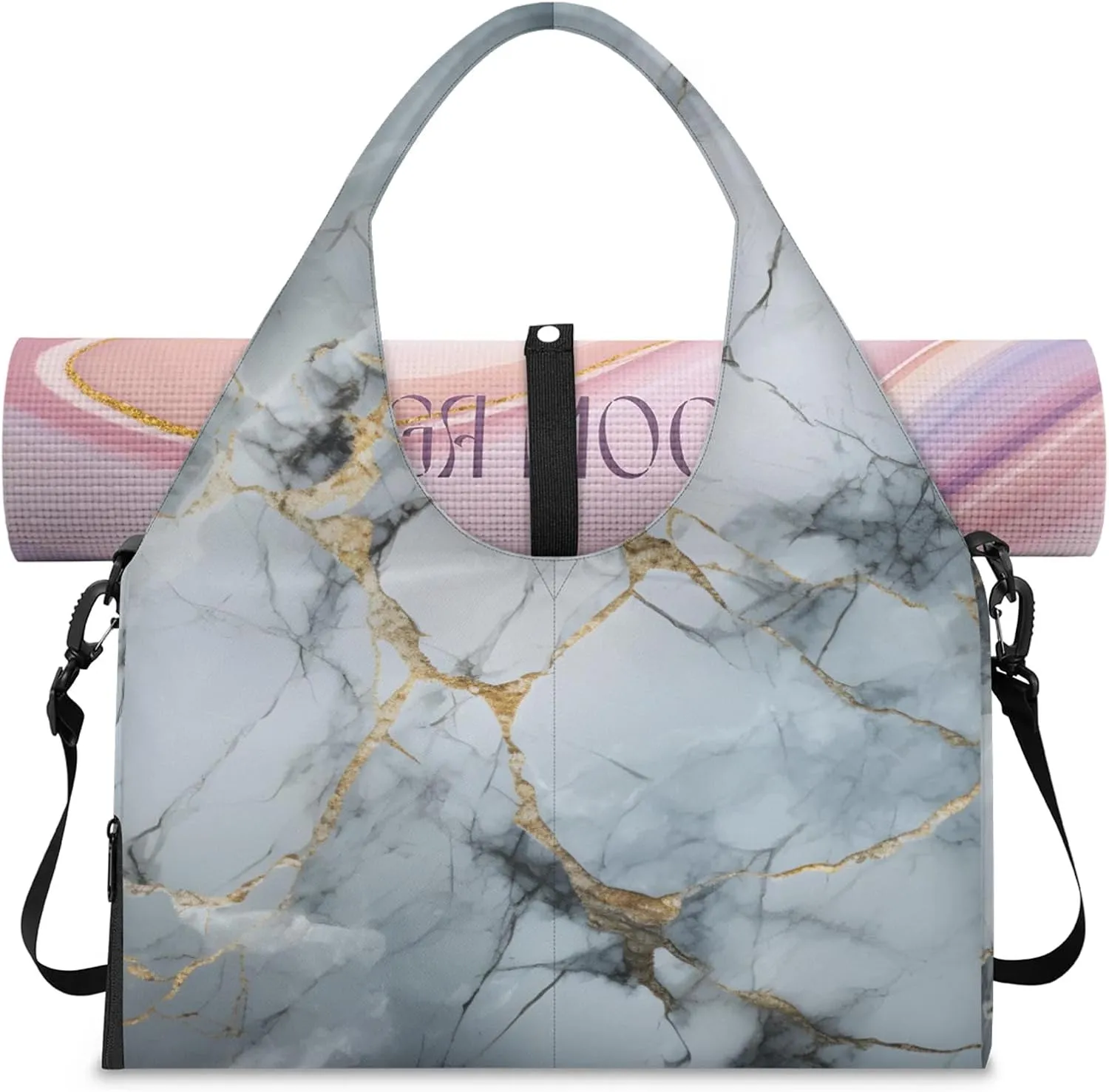 Gym Bag for Women Classic Marble Design Duffel Bag with Shoe Compartment and Yoga Mat Holder Portable Weekender Bags Travel Tote Bags
