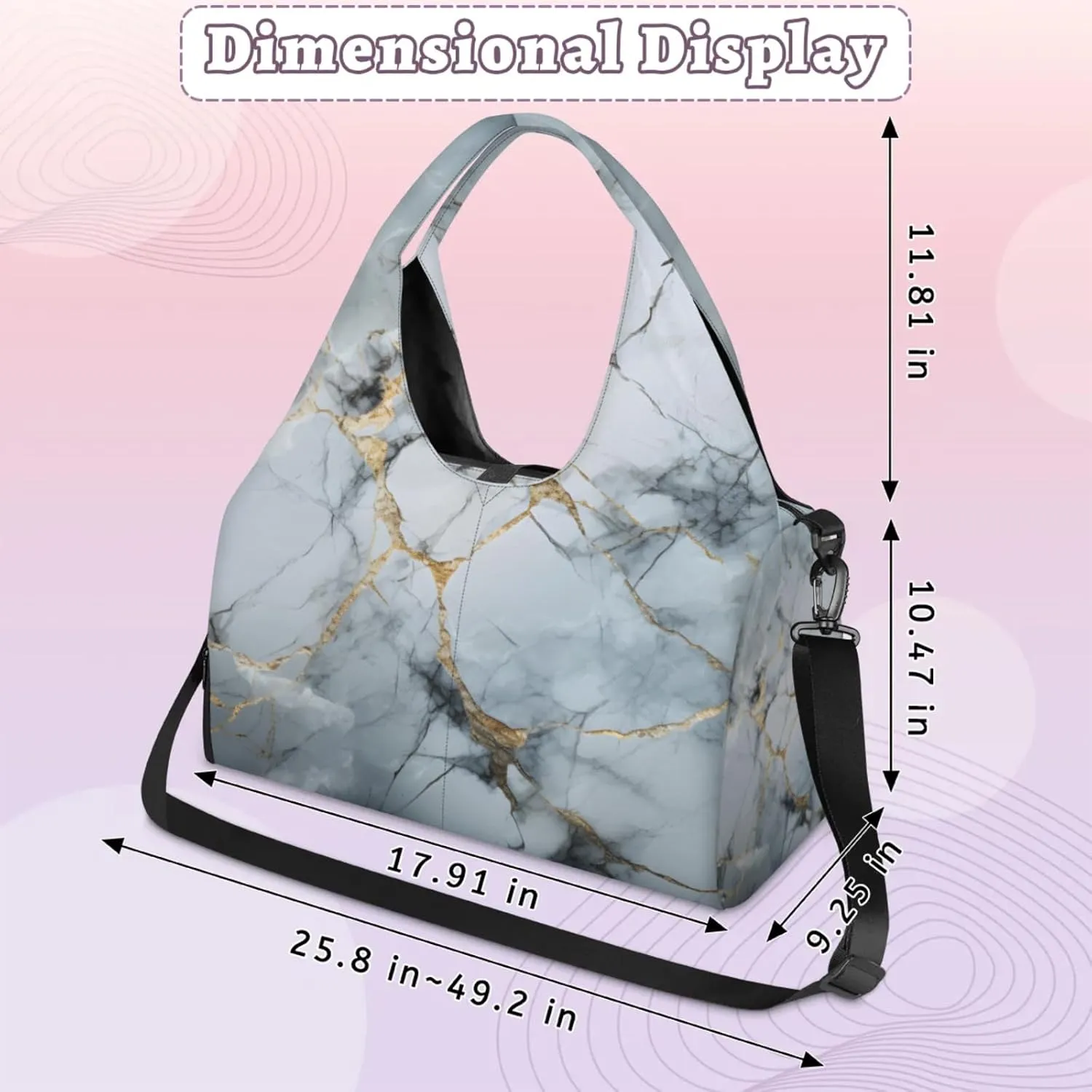 Gym Bag for Women Classic Marble Design Duffel Bag with Shoe Compartment and Yoga Mat Holder Portable Weekender Bags Travel Tote Bags
