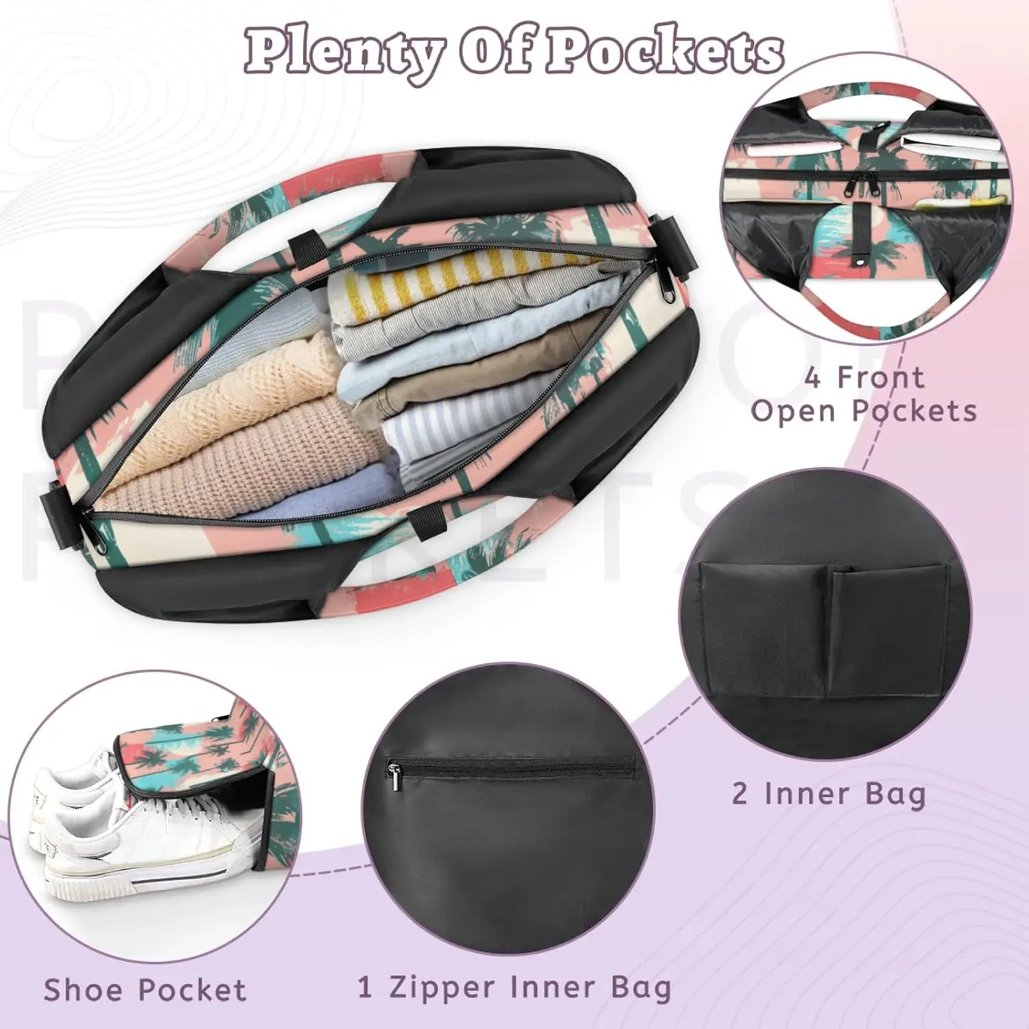 Gym Bag for Women Coconut Trees Theme Duffel Bag with Shoe Compartment and Yoga Mat Holder Portable Weekender Bags Travel Tote Bags