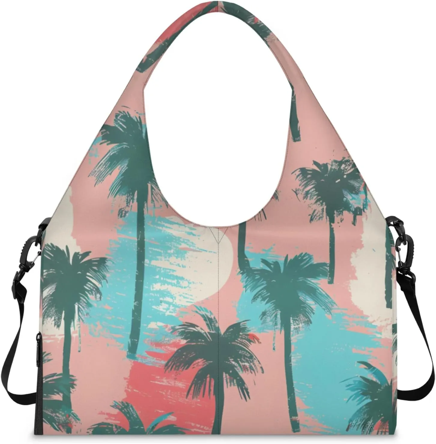 Gym Bag for Women Coconut Trees Theme Duffel Bag with Shoe Compartment and Yoga Mat Holder Portable Weekender Bags Travel Tote Bags