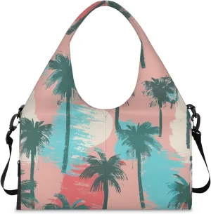 Gym Bag for Women Coconut Trees Theme Duffel Bag with Shoe Compartment and Yoga Mat Holder Portable Weekender Bags Travel Tote Bags