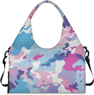 Gym Bag for Women Colorful Camo Duffel Bag with Shoe Compartment and Yoga Mat Holder Portable Weekender Bags Travel Tote Bags