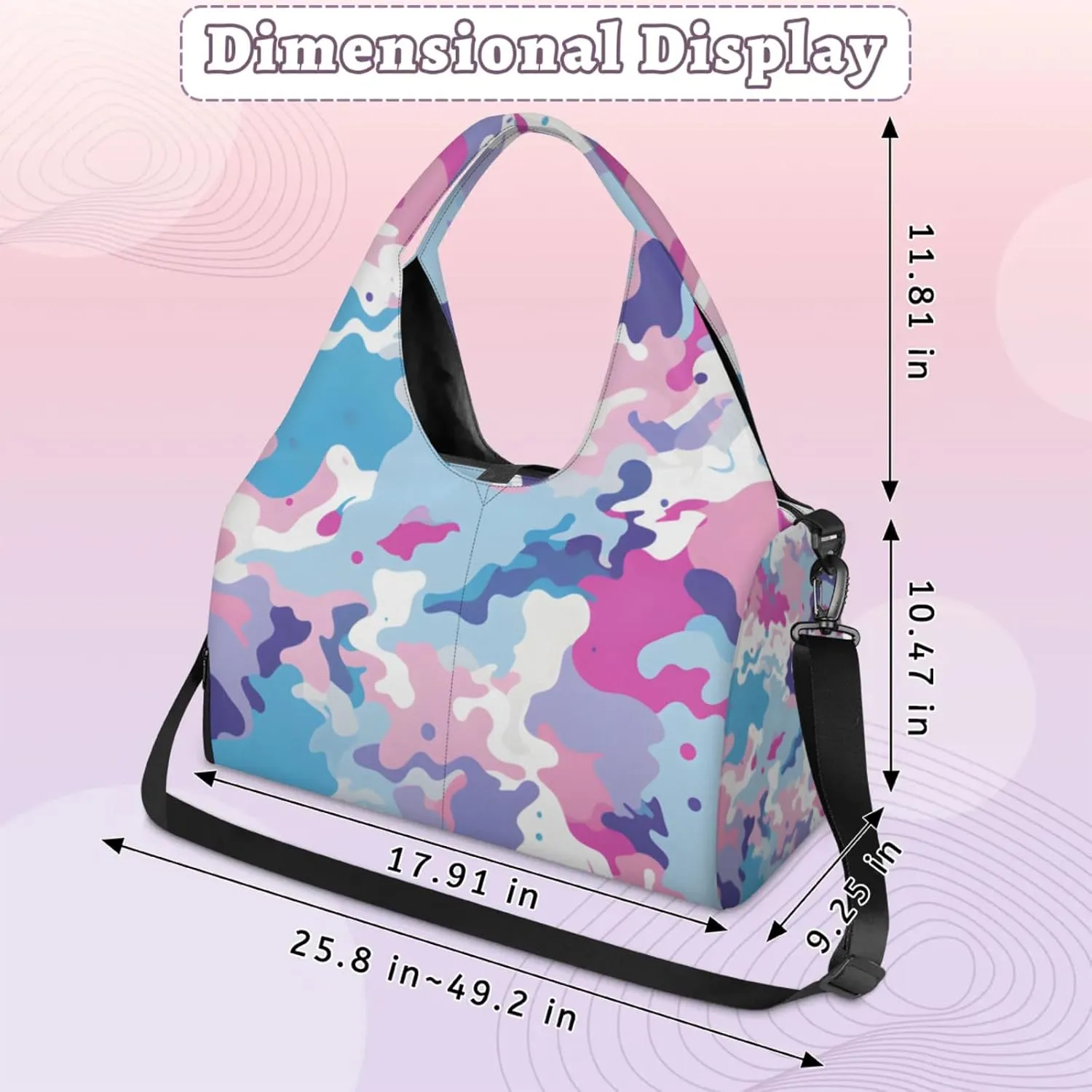 Gym Bag for Women Colorful Camo Duffel Bag with Shoe Compartment and Yoga Mat Holder Portable Weekender Bags Travel Tote Bags