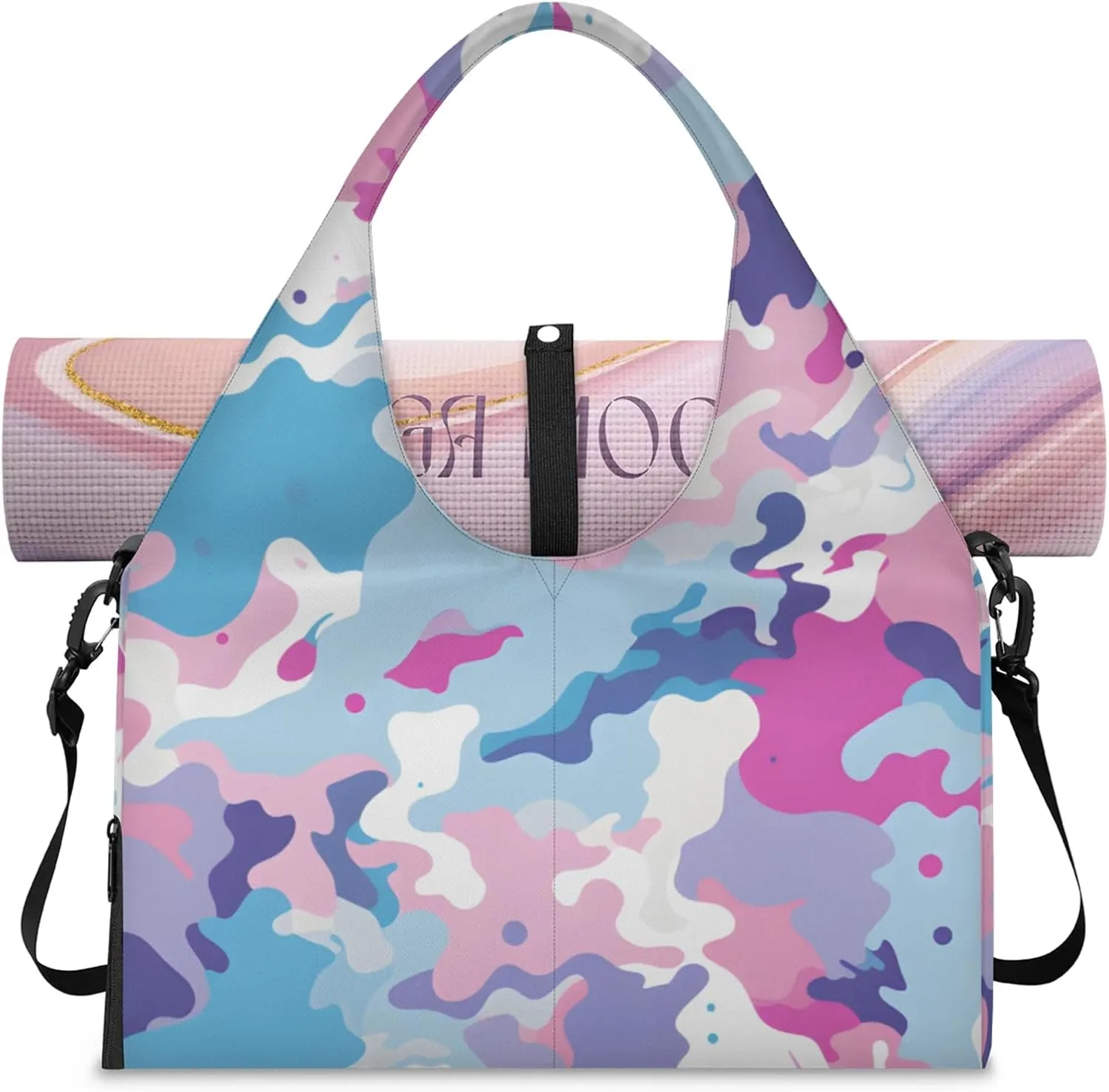 Gym Bag for Women Colorful Camo Duffel Bag with Shoe Compartment and Yoga Mat Holder Portable Weekender Bags Travel Tote Bags