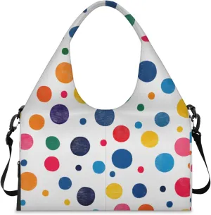 Gym Bag for Women Colorful Dots Print Duffel Bag with Shoe Compartment and Yoga Mat Holder Portable Weekender Bags Travel Tote Bags