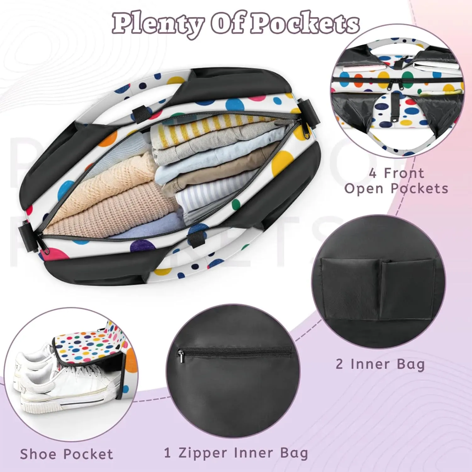 Gym Bag for Women Colorful Dots Print Duffel Bag with Shoe Compartment and Yoga Mat Holder Portable Weekender Bags Travel Tote Bags