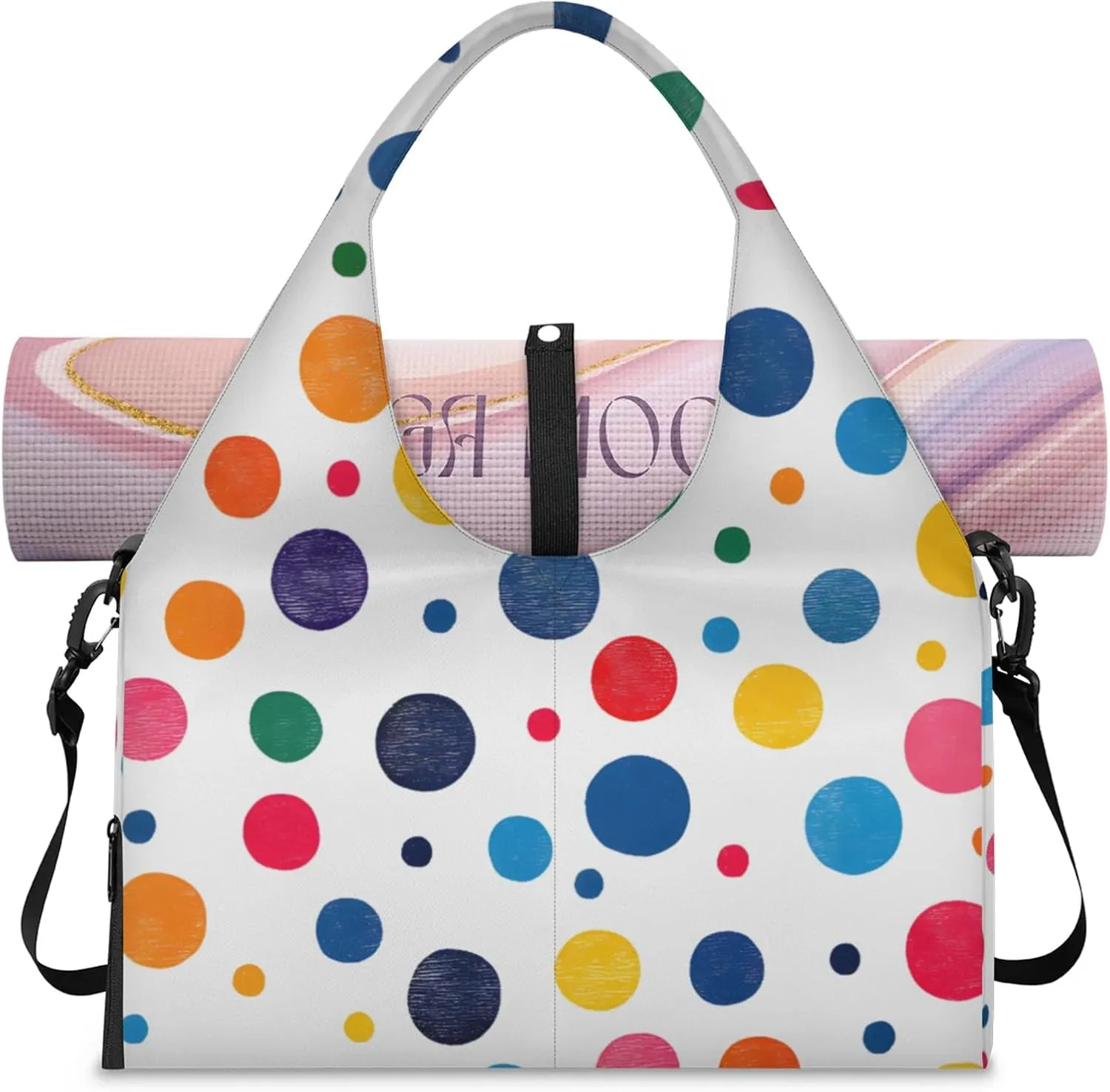 Gym Bag for Women Colorful Dots Print Duffel Bag with Shoe Compartment and Yoga Mat Holder Portable Weekender Bags Travel Tote Bags