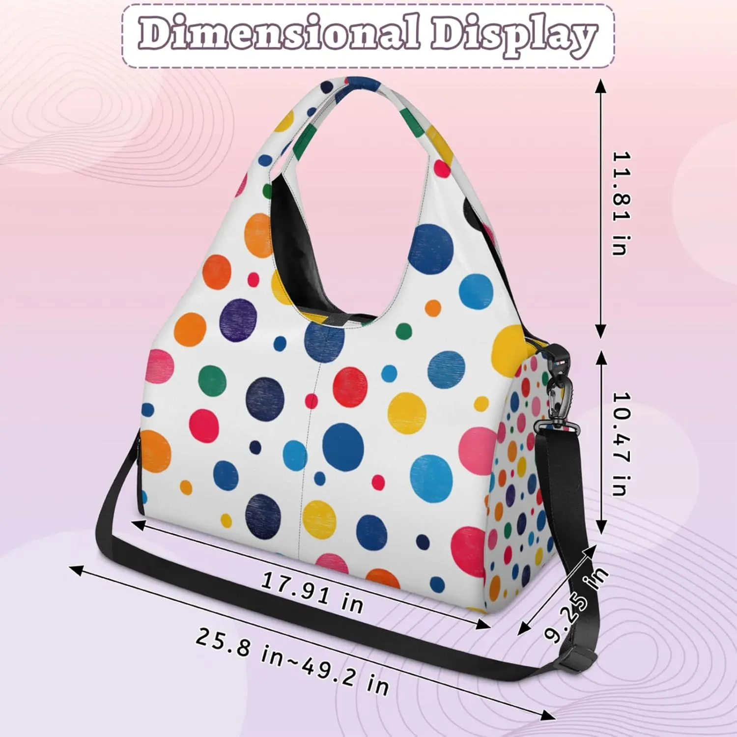 Gym Bag for Women Colorful Dots Print Duffel Bag with Shoe Compartment and Yoga Mat Holder Portable Weekender Bags Travel Tote Bags