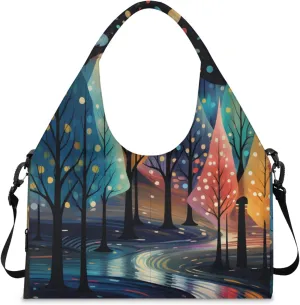 Gym Bag for Women Colorful Trees Duffel Bag with Shoe Compartment and Yoga Mat Holder Portable Weekender Bags Travel Tote Bags