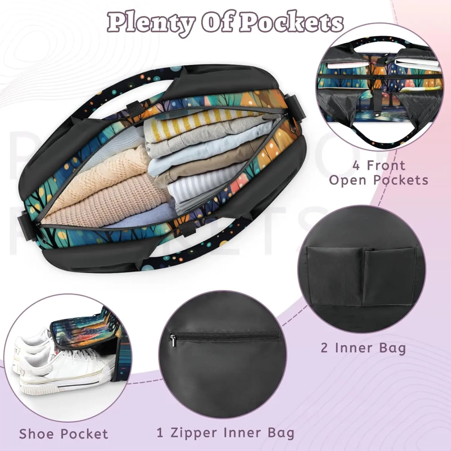 Gym Bag for Women Colorful Trees Duffel Bag with Shoe Compartment and Yoga Mat Holder Portable Weekender Bags Travel Tote Bags