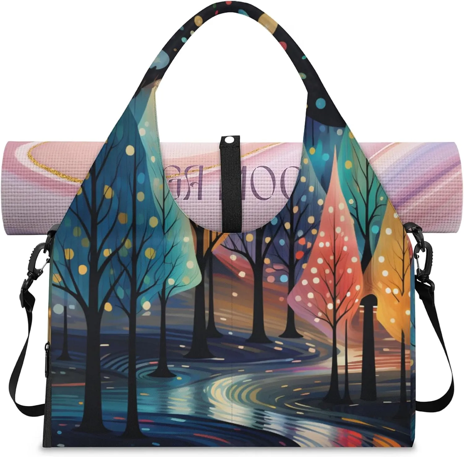 Gym Bag for Women Colorful Trees Duffel Bag with Shoe Compartment and Yoga Mat Holder Portable Weekender Bags Travel Tote Bags