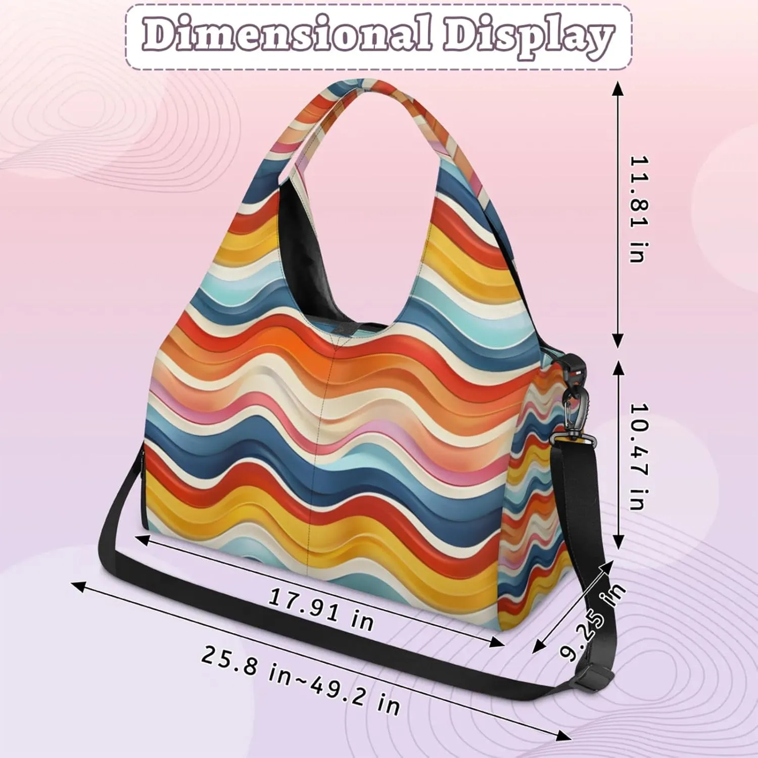 Gym Bag for Women Colorful Wavy Line Duffel Bag with Shoe Compartment and Yoga Mat Holder Portable Weekender Bags Travel Tote Bags