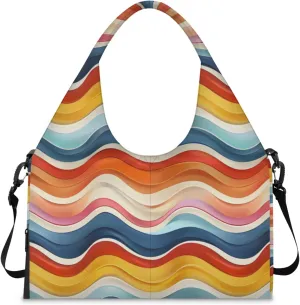 Gym Bag for Women Colorful Wavy Line Duffel Bag with Shoe Compartment and Yoga Mat Holder Portable Weekender Bags Travel Tote Bags