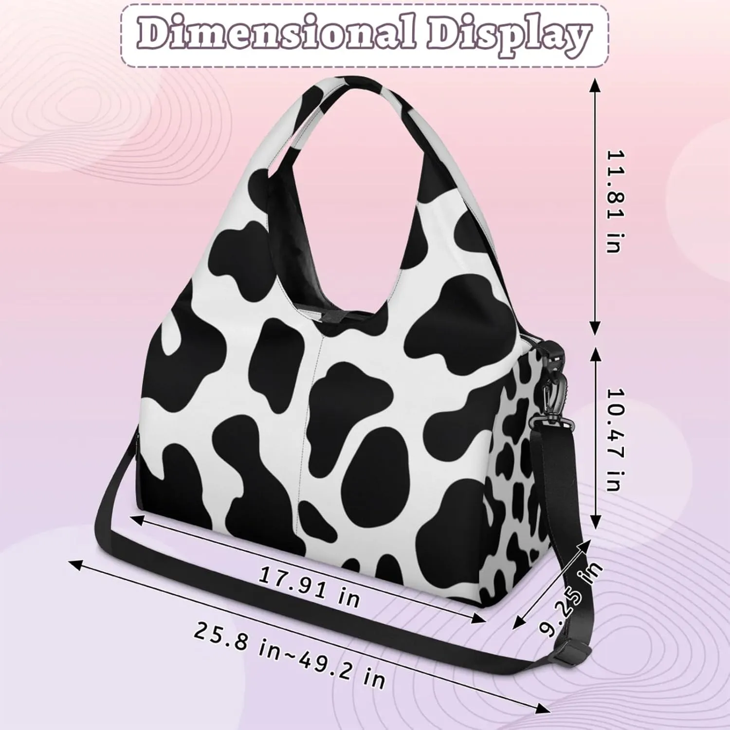 Gym Bag for Women Cow Pattern Duffel Bag with Shoe Compartment and Yoga Mat Holder Portable Weekender Bags Travel Tote Bags