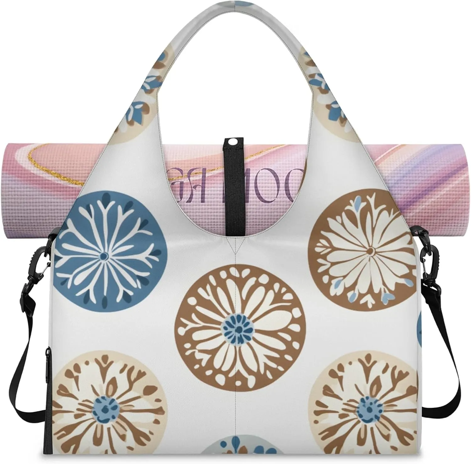 Gym Bag for Women Creative Circle Theme Duffel Bag with Shoe Compartment and Yoga Mat Holder Portable Weekender Bags Travel Tote Bags