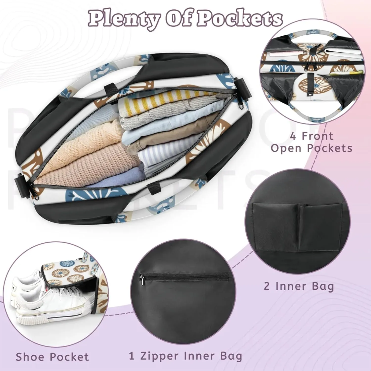 Gym Bag for Women Creative Circle Theme Duffel Bag with Shoe Compartment and Yoga Mat Holder Portable Weekender Bags Travel Tote Bags