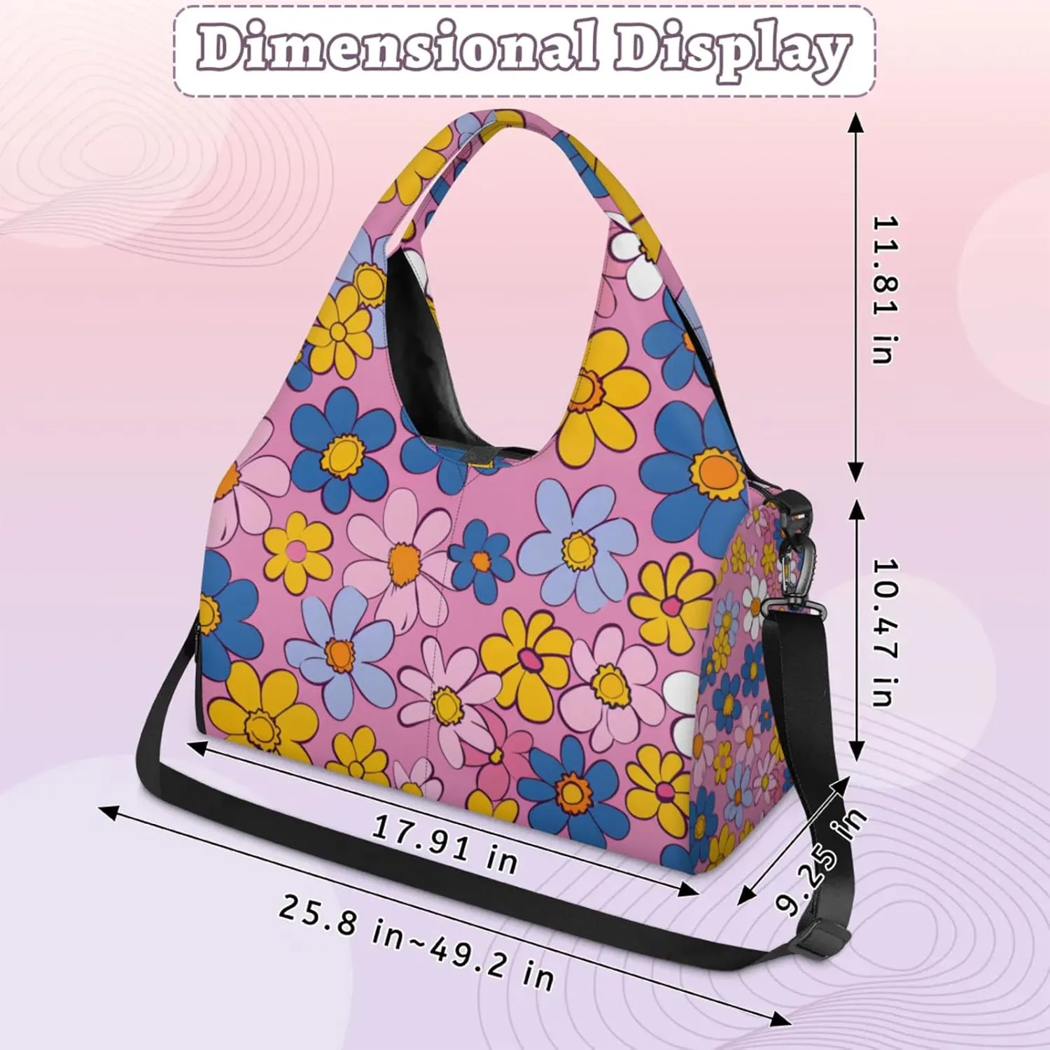 Gym Bag for Women Cute Retro Flower Duffel Bag with Shoe Compartment and Yoga Mat Holder Portable Weekender Bags Travel Tote Bags