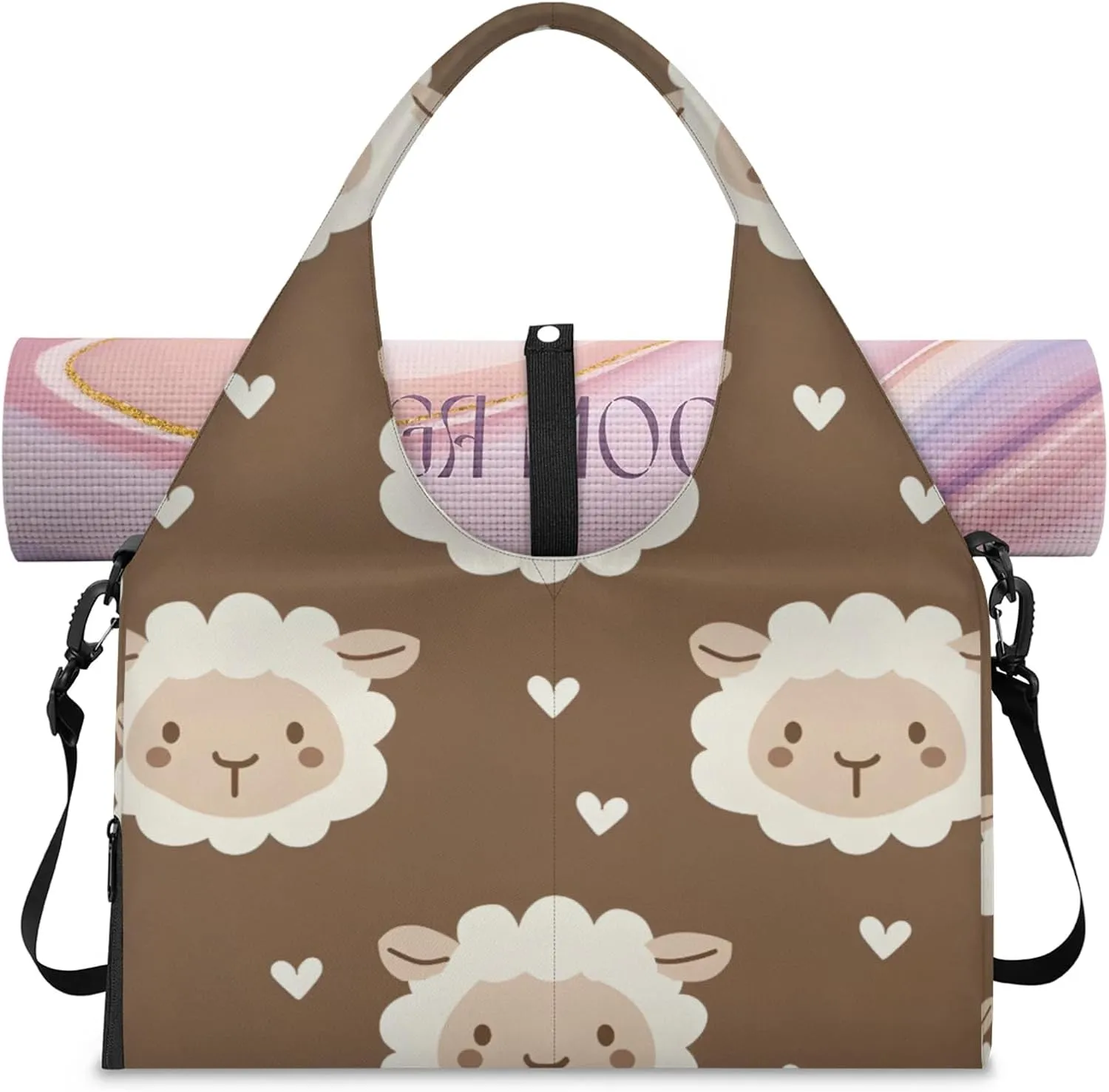 Gym Bag for Women Cute Sheep Heart Duffel Bag with Shoe Compartment and Yoga Mat Holder Portable Weekender Bags Travel Tote Bags