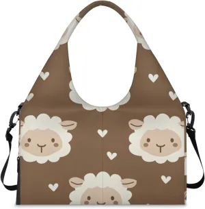 Gym Bag for Women Cute Sheep Heart Duffel Bag with Shoe Compartment and Yoga Mat Holder Portable Weekender Bags Travel Tote Bags
