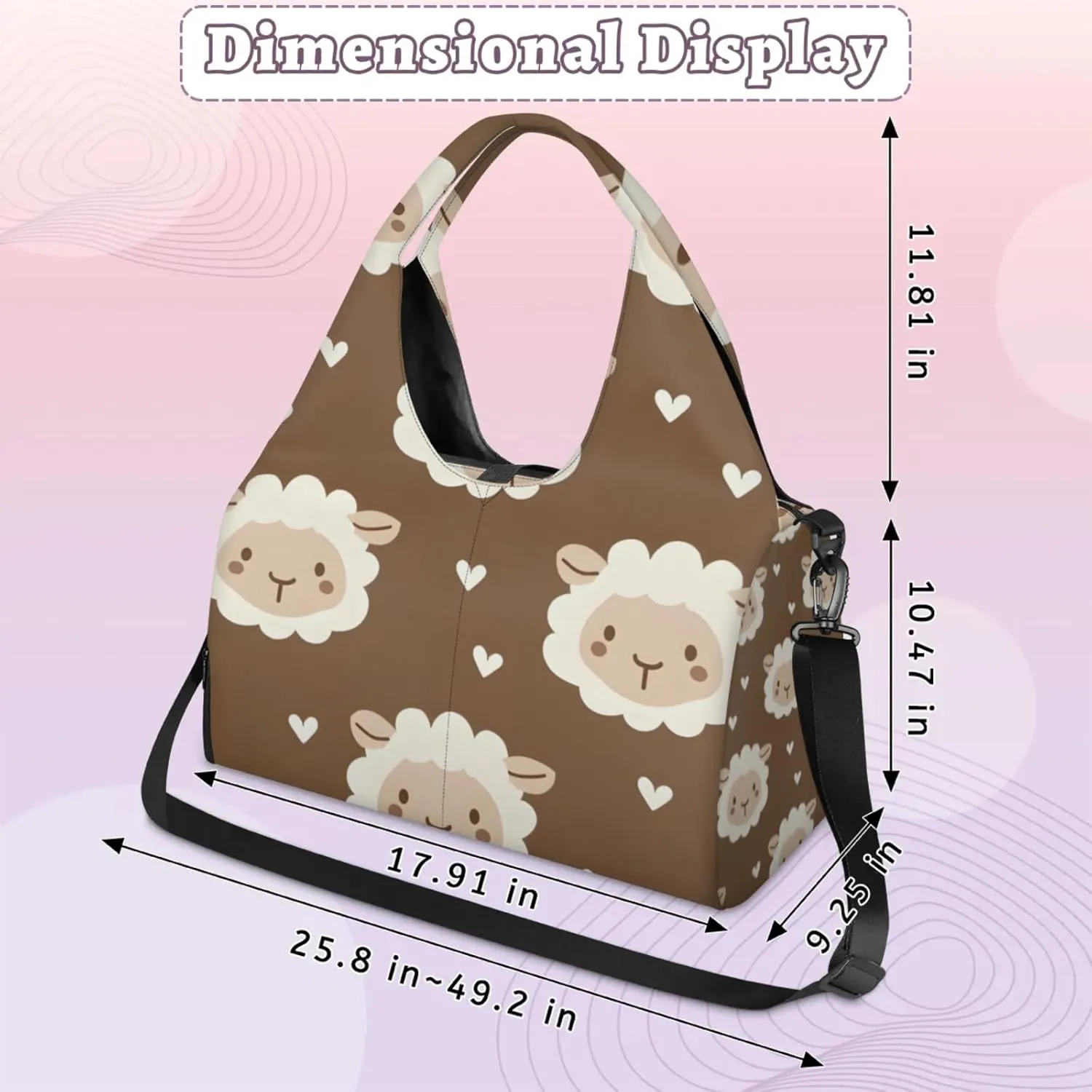 Gym Bag for Women Cute Sheep Heart Duffel Bag with Shoe Compartment and Yoga Mat Holder Portable Weekender Bags Travel Tote Bags