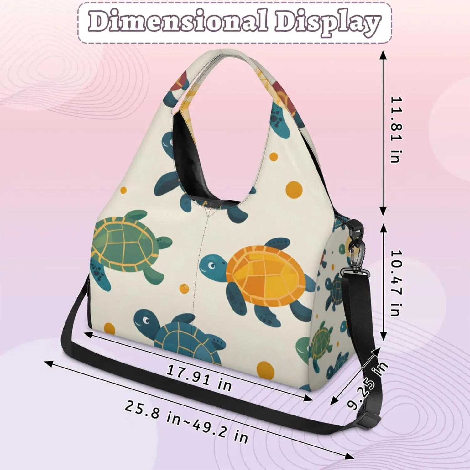 Gym Bag for Women Cute Turtles Print Duffel Bag with Shoe Compartment and Yoga Mat Holder Portable Weekender Bags Travel Tote Bags