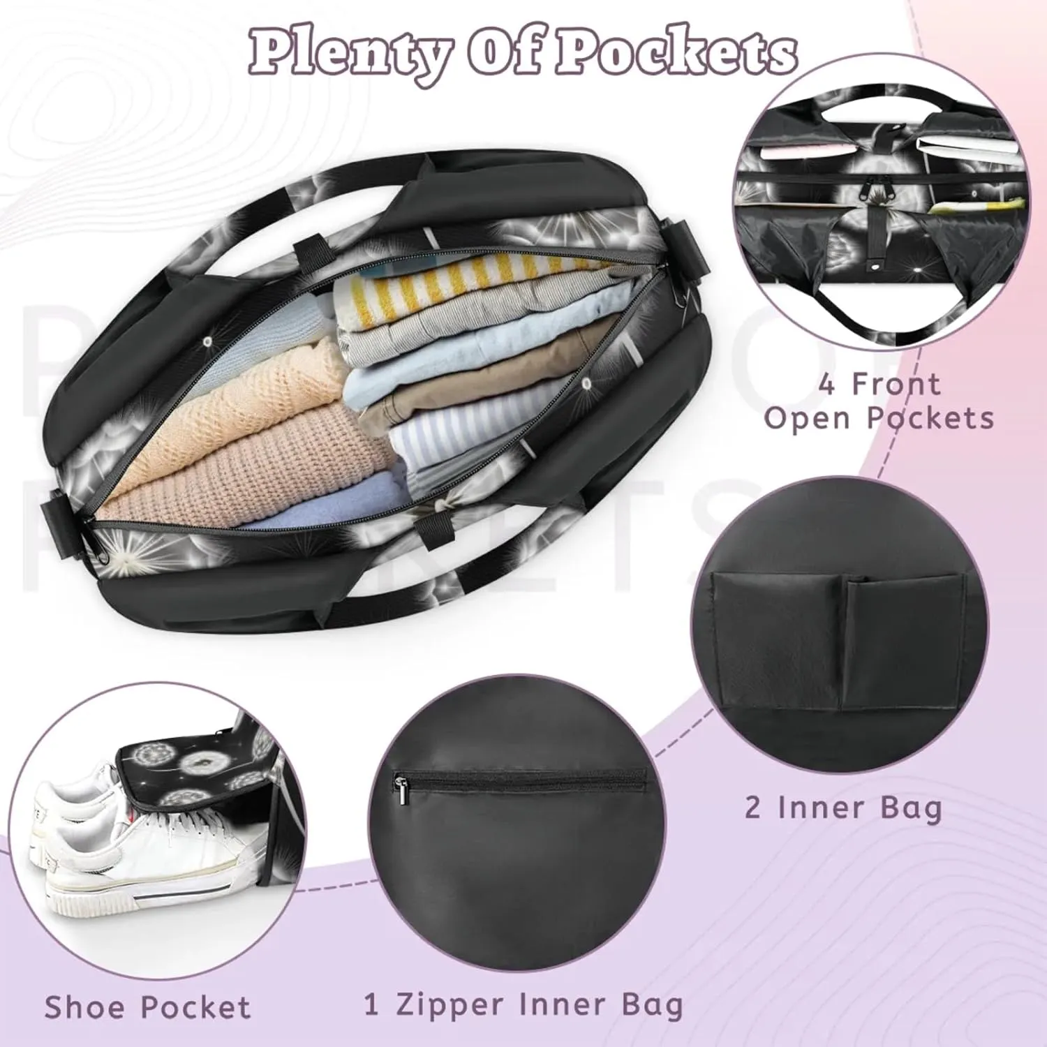 Gym Bag for Women Dandelions Flying Duffel Bag with Shoe Compartment and Yoga Mat Holder Portable Weekender Bags Travel Tote Bags