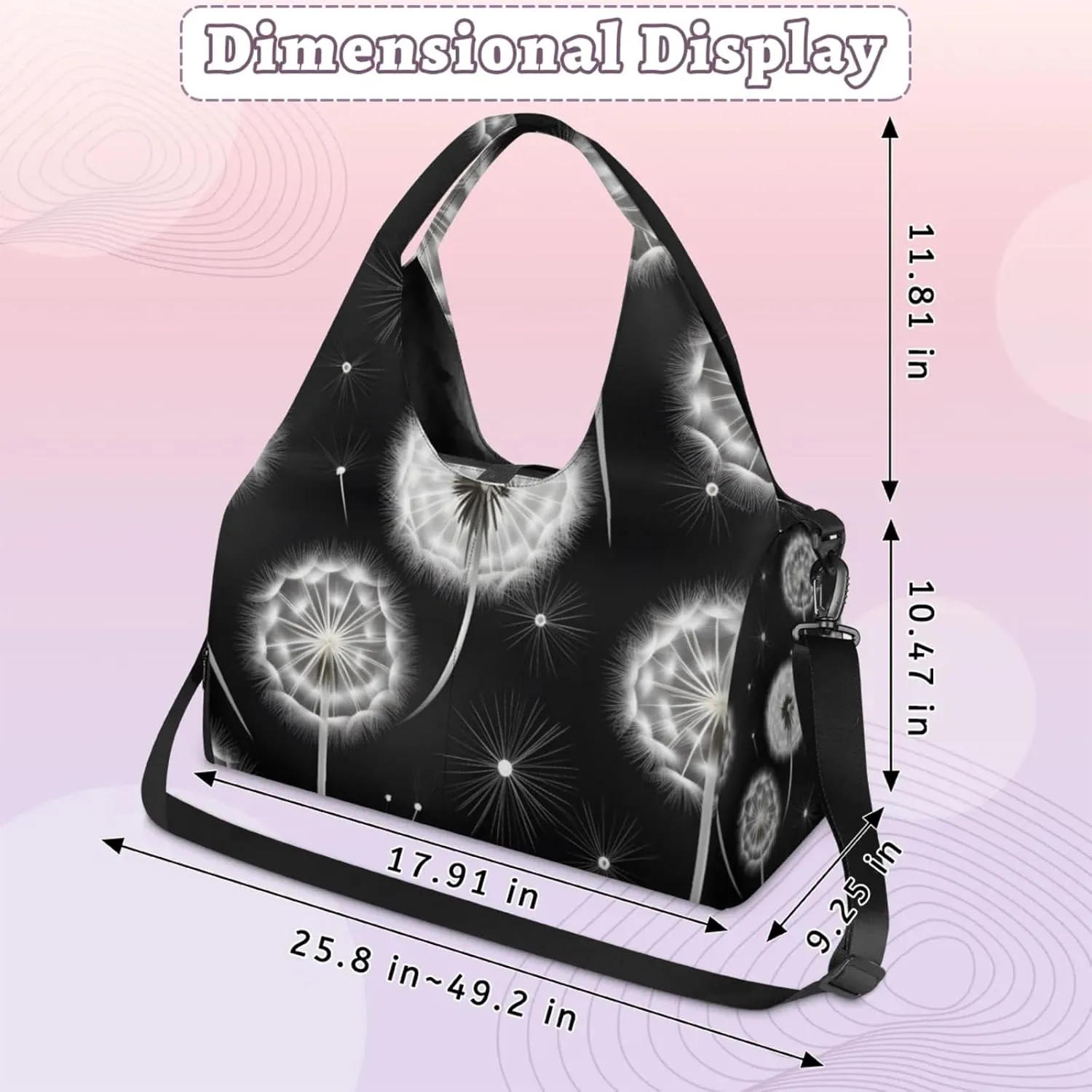 Gym Bag for Women Dandelions Flying Duffel Bag with Shoe Compartment and Yoga Mat Holder Portable Weekender Bags Travel Tote Bags