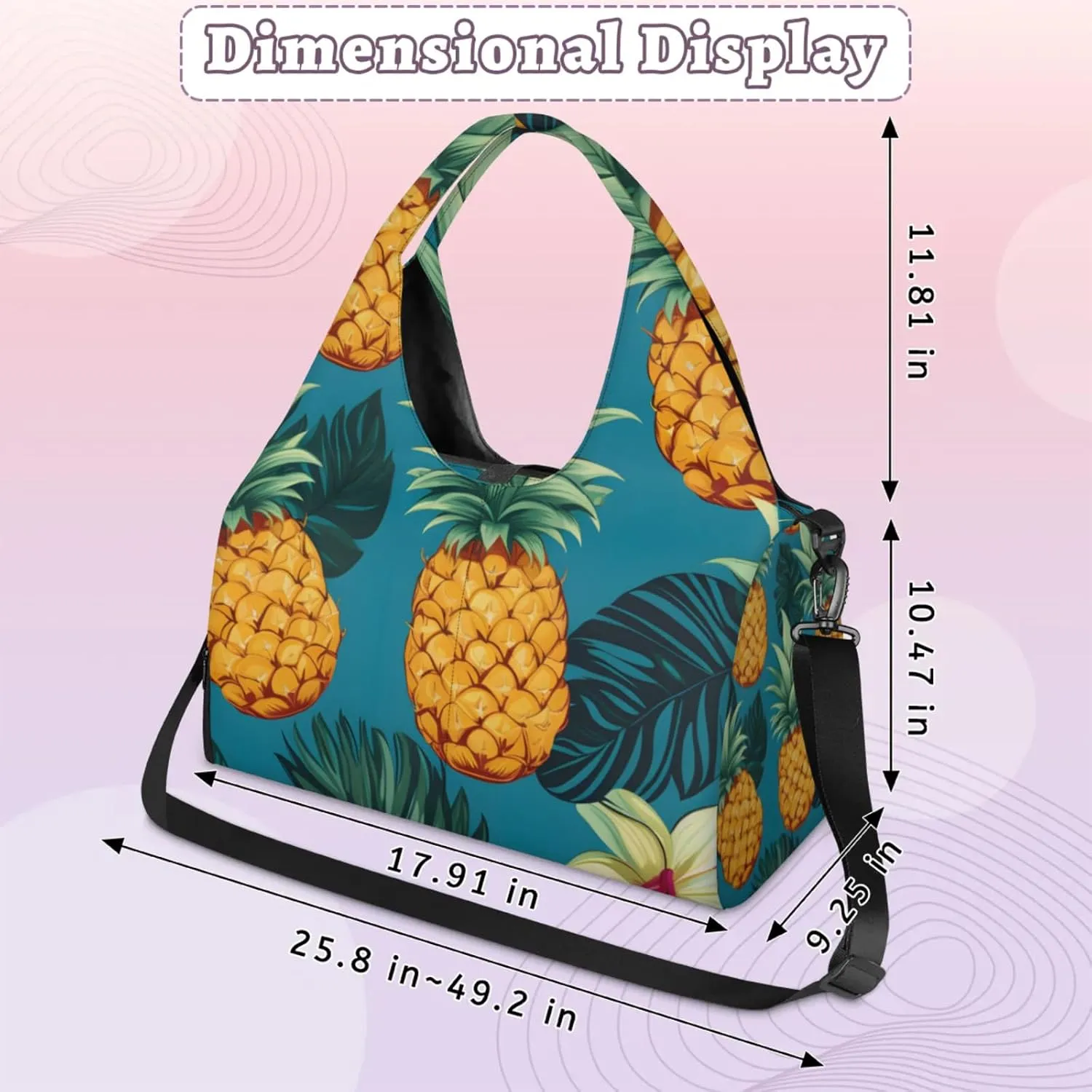 Gym Bag for Women Delicious Pineapple Duffel Bag with Shoe Compartment and Yoga Mat Holder Portable Weekender Bags Travel Tote Bags