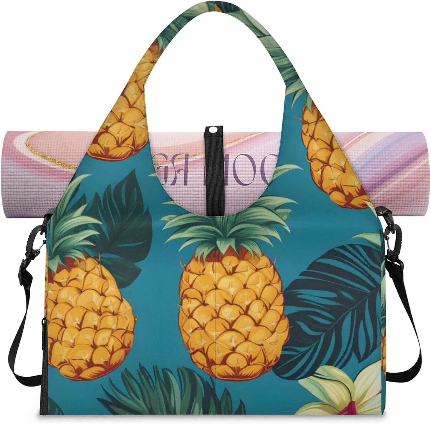 Gym Bag for Women Delicious Pineapple Duffel Bag with Shoe Compartment and Yoga Mat Holder Portable Weekender Bags Travel Tote Bags