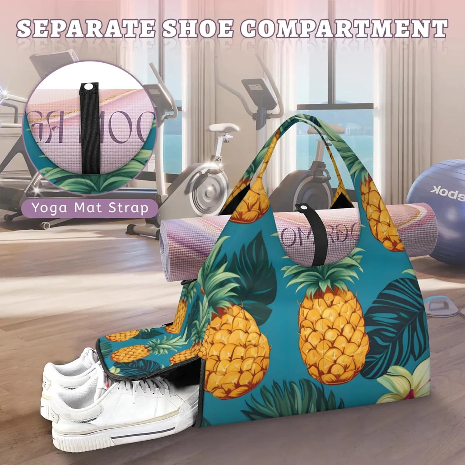 Gym Bag for Women Delicious Pineapple Duffel Bag with Shoe Compartment and Yoga Mat Holder Portable Weekender Bags Travel Tote Bags