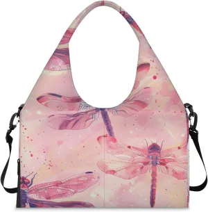 Gym Bag for Women Dragonfly Themed Duffel Bag with Shoe Compartment and Yoga Mat Holder Portable Weekender Bags Travel Tote Bags