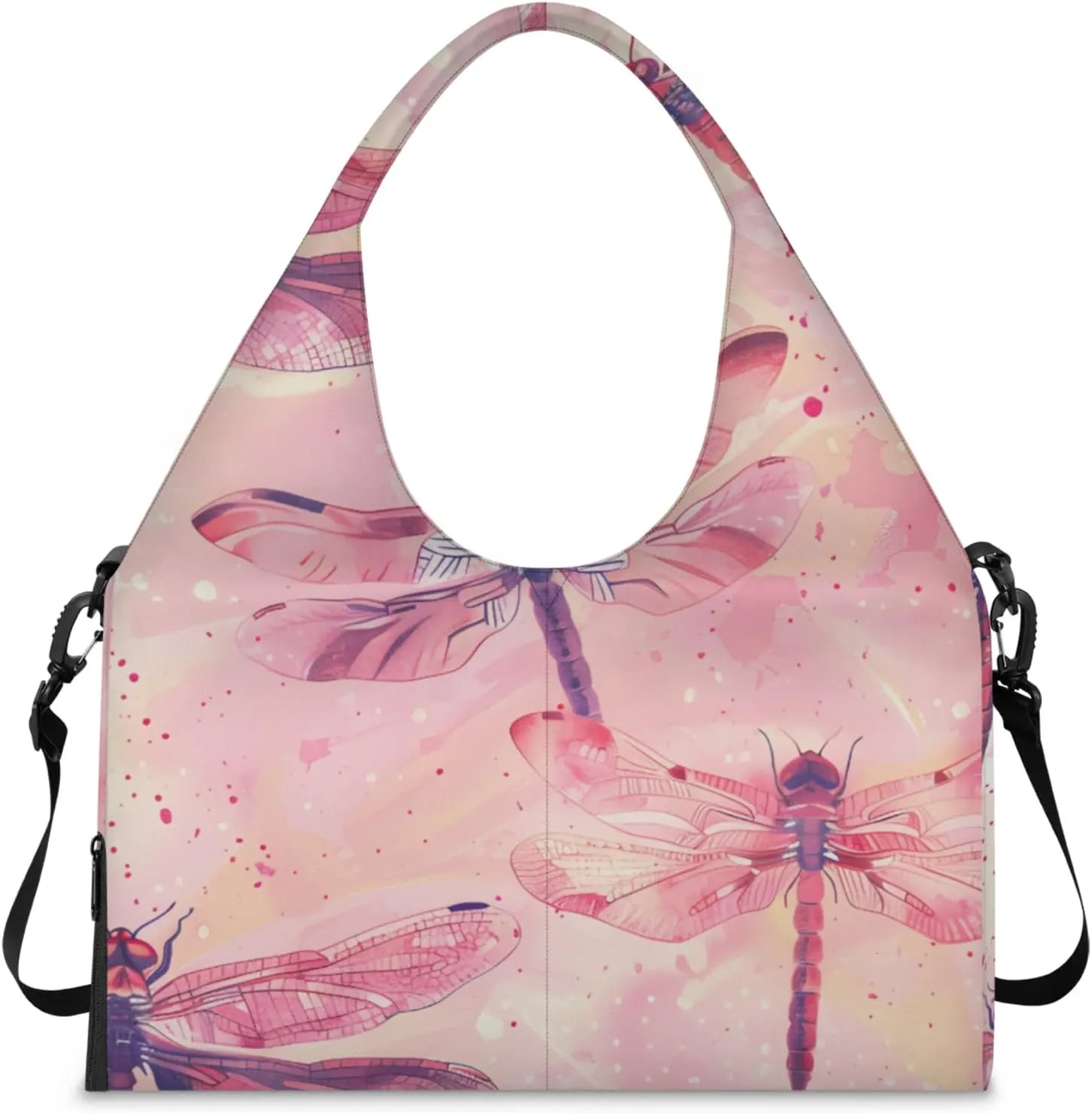 Gym Bag for Women Dragonfly Themed Duffel Bag with Shoe Compartment and Yoga Mat Holder Portable Weekender Bags Travel Tote Bags