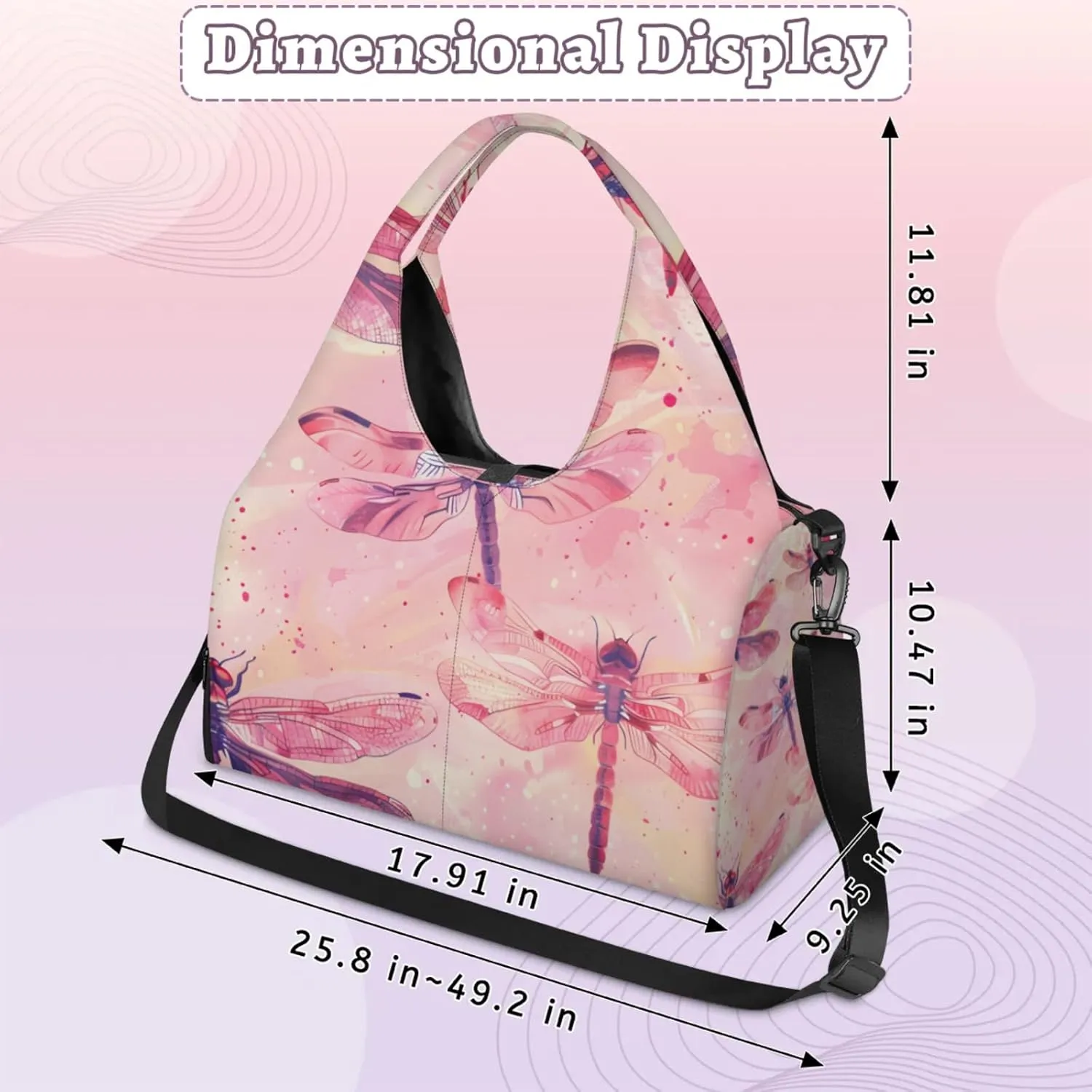 Gym Bag for Women Dragonfly Themed Duffel Bag with Shoe Compartment and Yoga Mat Holder Portable Weekender Bags Travel Tote Bags