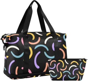 Gym Bag for Women Duffel Bags for Traveling Sports Bag with Shoe Compartment Dual Handles Removable Strap Multi Pockets Large Capacity Fashionable Abstract Black