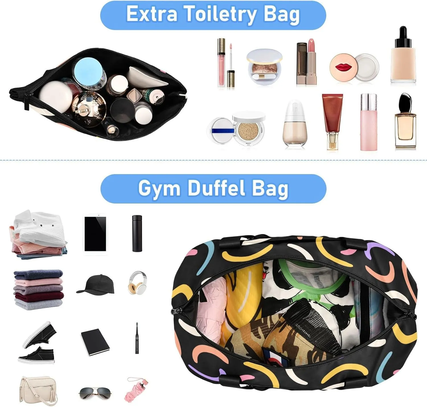 Gym Bag for Women Duffel Bags for Traveling Sports Bag with Shoe Compartment Dual Handles Removable Strap Multi Pockets Large Capacity Fashionable Abstract Black