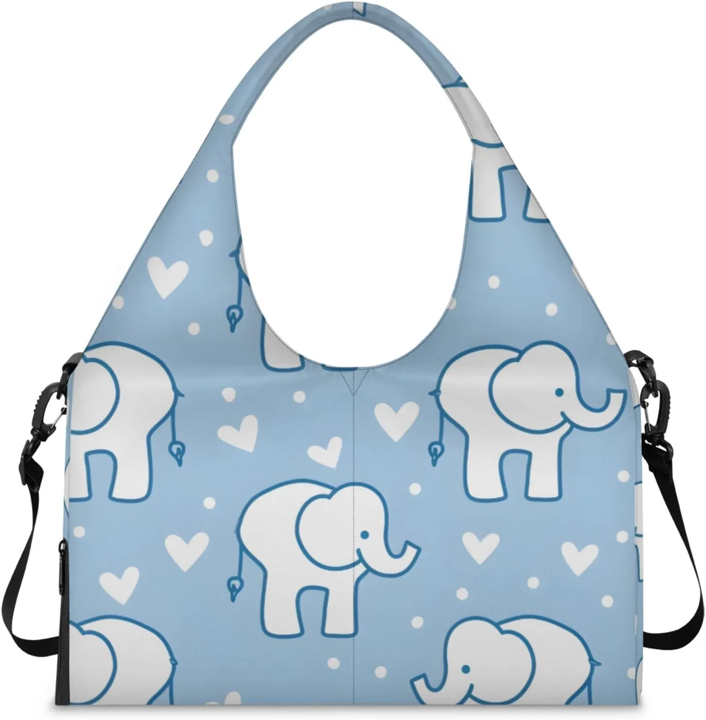 Gym Bag for Women Elephants Love Heart Duffel Bag with Shoe Compartment and Yoga Mat Holder Portable Weekender Bags Travel Tote Bags
