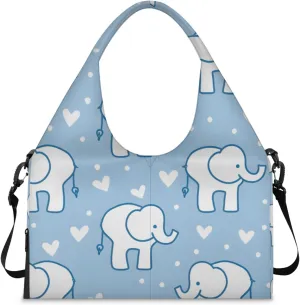 Gym Bag for Women Elephants Love Heart Duffel Bag with Shoe Compartment and Yoga Mat Holder Portable Weekender Bags Travel Tote Bags