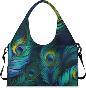 Gym Bag for Women Fairy Peacock Feathers Duffel Bag with Shoe Compartment and Yoga Mat Holder Portable Weekender Bags Travel Tote Bags