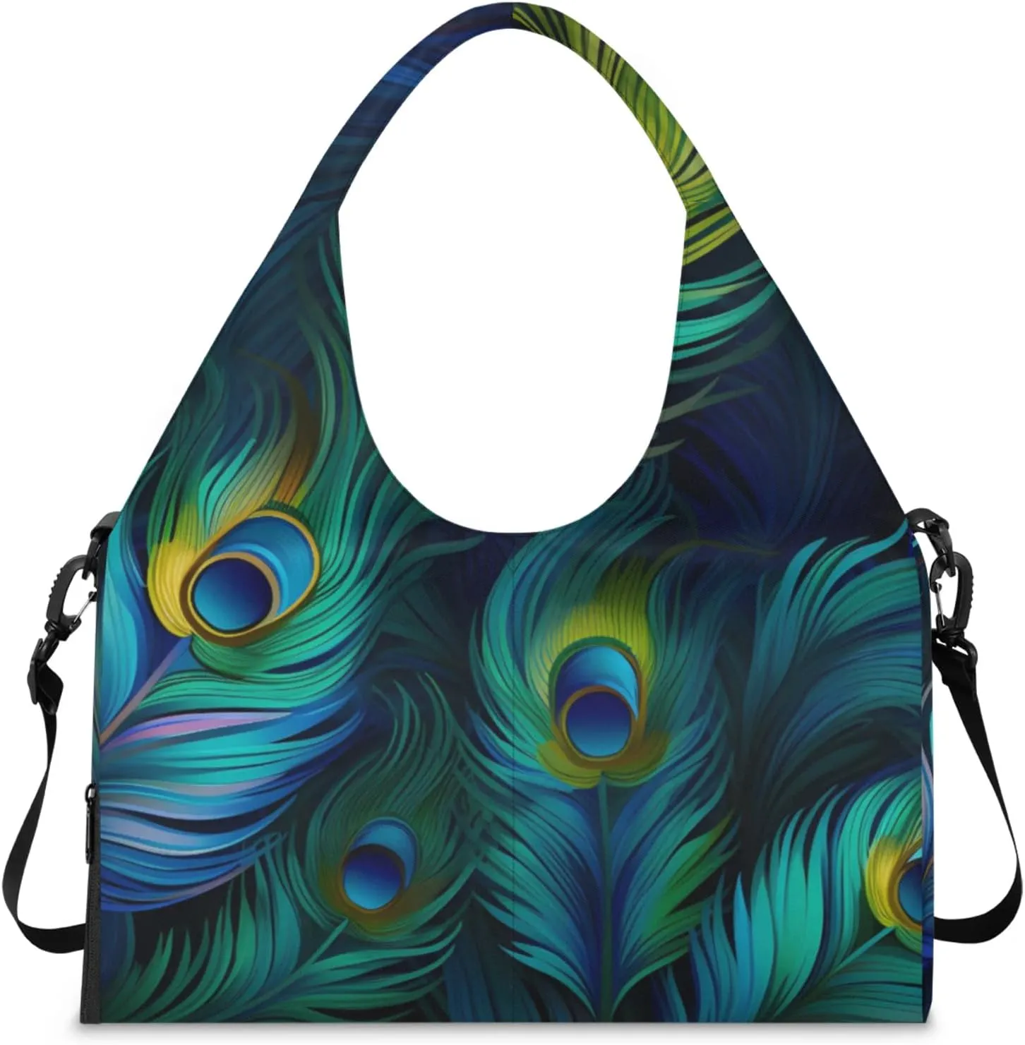 Gym Bag for Women Fairy Peacock Feathers Duffel Bag with Shoe Compartment and Yoga Mat Holder Portable Weekender Bags Travel Tote Bags