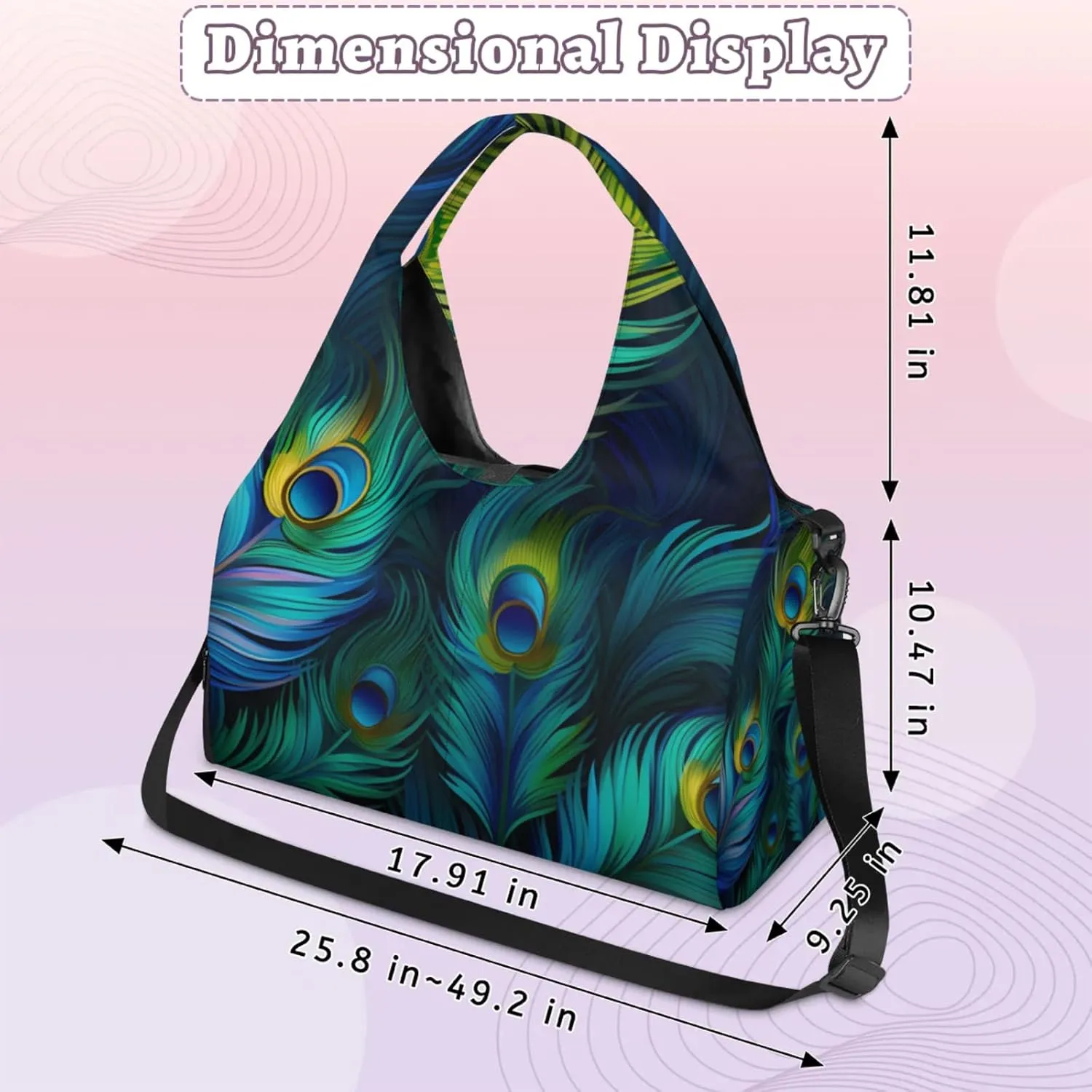 Gym Bag for Women Fairy Peacock Feathers Duffel Bag with Shoe Compartment and Yoga Mat Holder Portable Weekender Bags Travel Tote Bags