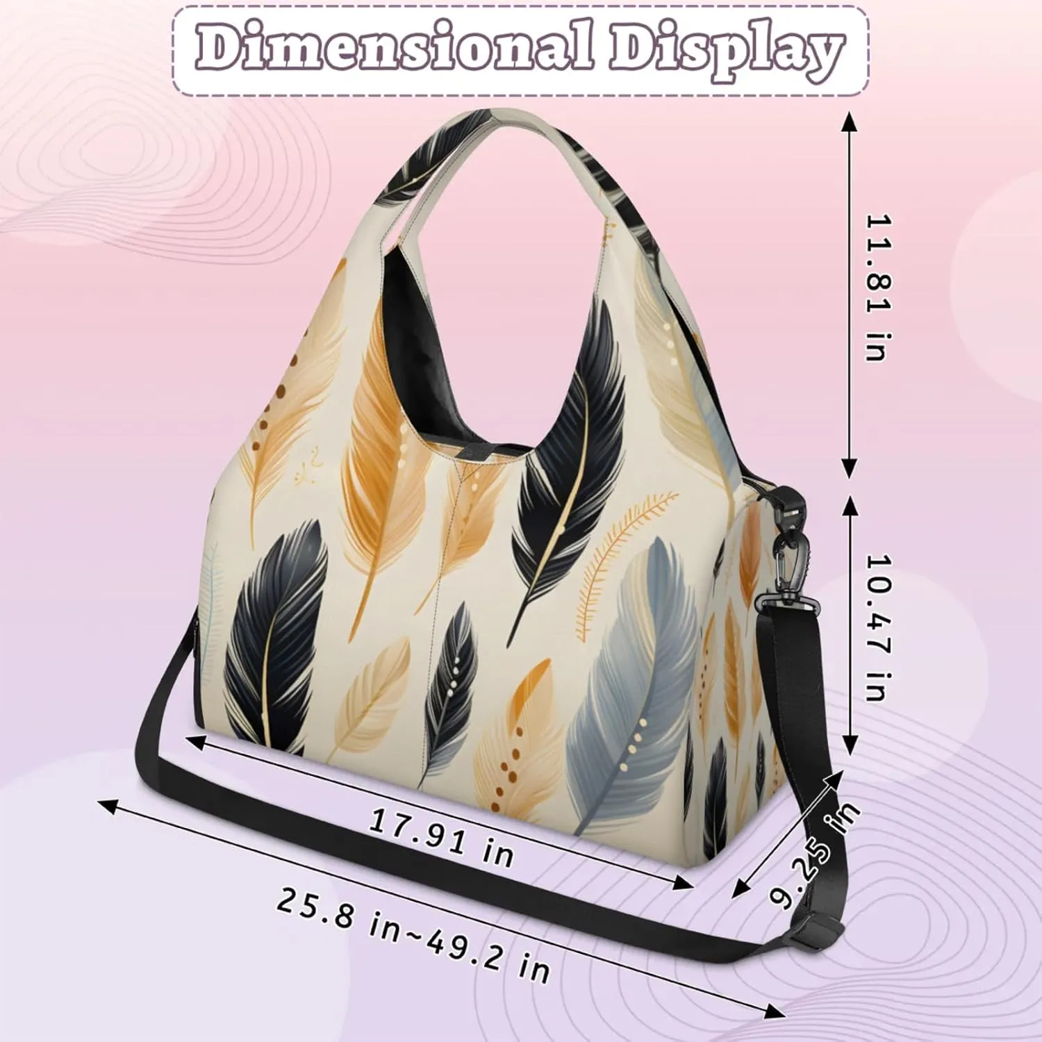 Gym Bag for Women Feather Duffel Bag with Shoe Compartment and Yoga Mat Holder Portable Weekender Bags Travel Tote Bags