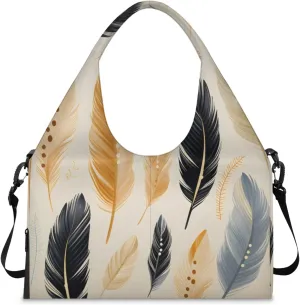 Gym Bag for Women Feather Duffel Bag with Shoe Compartment and Yoga Mat Holder Portable Weekender Bags Travel Tote Bags