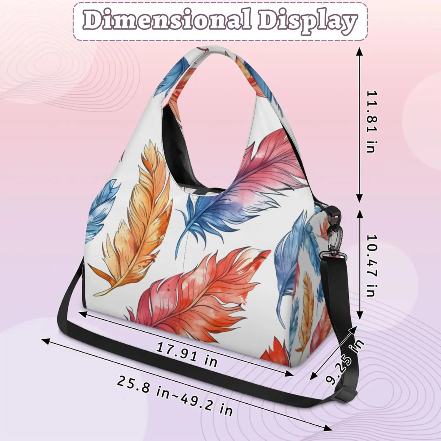 Gym Bag for Women Feathers Watercolor Duffel Bag with Shoe Compartment and Yoga Mat Holder Portable Weekender Bags Travel Tote Bags