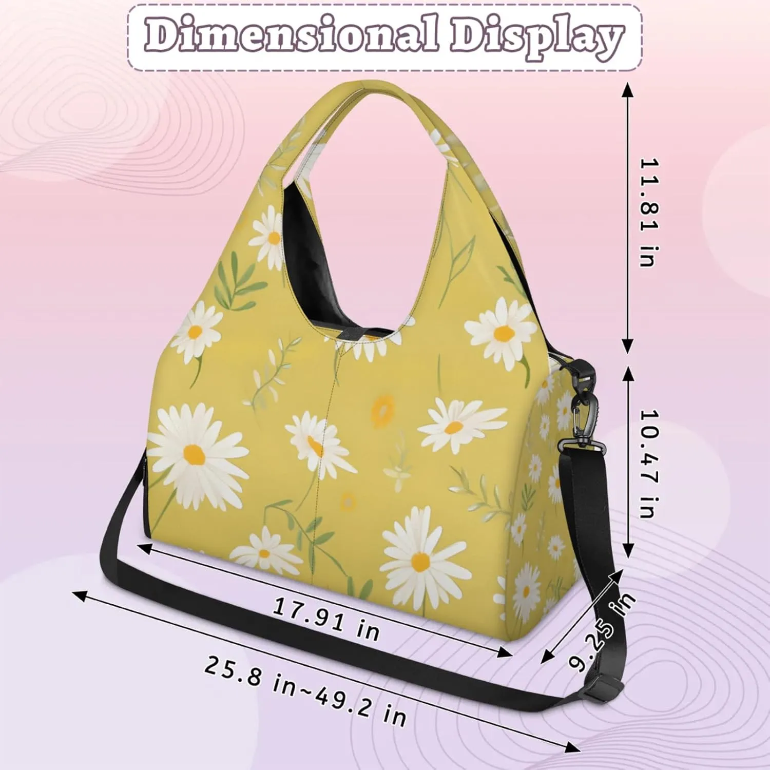 Gym Bag for Women Floral Daisy Bloom Duffel Bag with Shoe Compartment and Yoga Mat Holder Portable Weekender Bags Travel Tote Bags