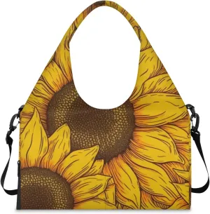 Gym Bag for Women Floral Sunflowers Duffel Bag with Shoe Compartment and Yoga Mat Holder Portable Weekender Bags Travel Tote Bags